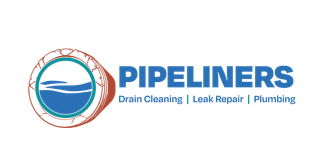Pipeliners logo with blue wave icon and phone number 727-423-5819 for drain cleaning, leak repair, and plumbing