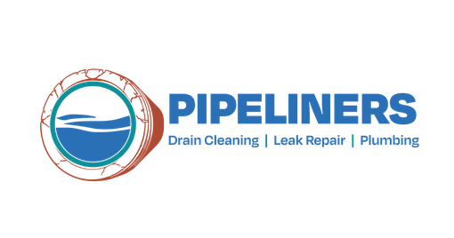 Pipeliners logo with blue wave icon and phone number 727-423-5819 for drain cleaning, leak repair, and plumbing