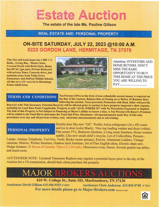 Upcoming Auctions, Murfreesboro, TN