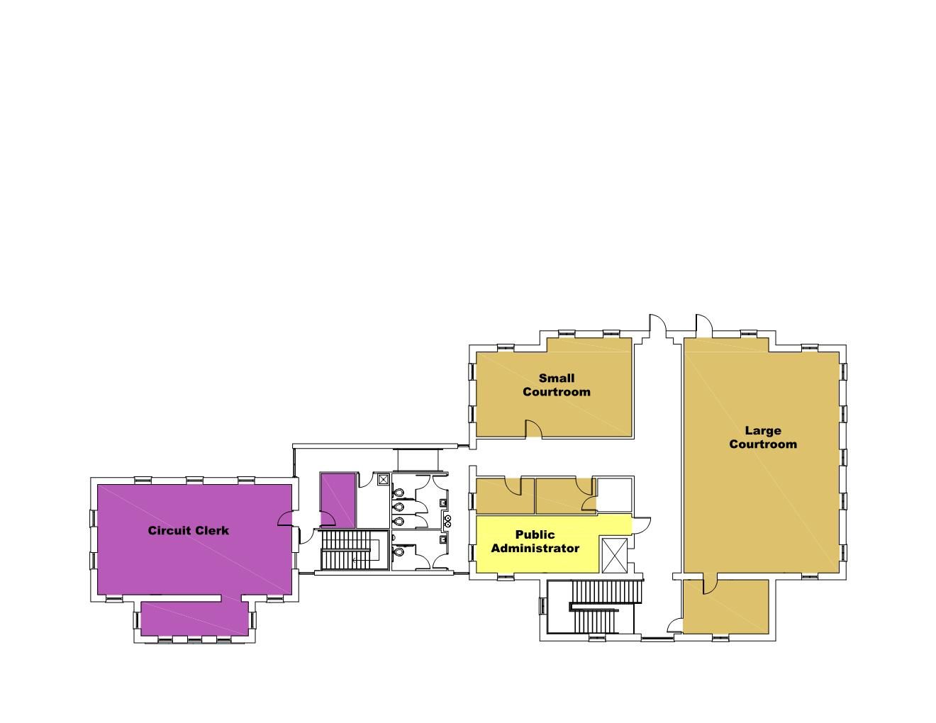 A floor plan of a building with a purple building in the middle