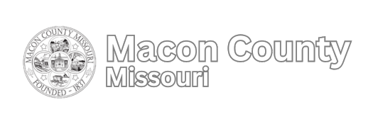 A black and white logo for macon county missouri