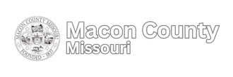 A black and white logo for macon county missouri
