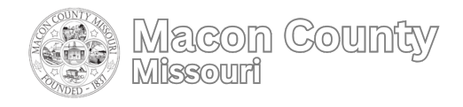A black and white logo for macon county missouri