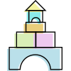 A cartoon drawing of a castle made of wooden blocks. A cartoon drawing of a castle made of wooden blocks.