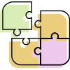 A cartoon illustration of four puzzle pieces connected together.