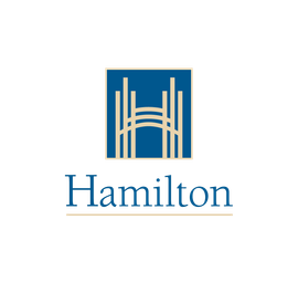 Hamilton logo with a blue square and stylized gold arch above the word “Hamilton”