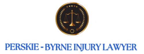 Logo of Perskie Byrne Injury Lawyer: Scales of justice inside a gold and black circular emblem, blue text below.