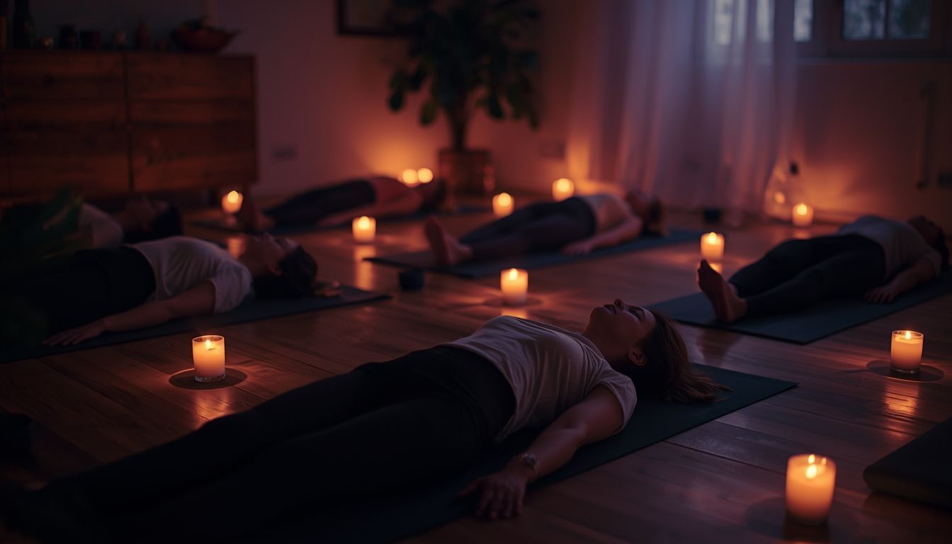 Guided somatic breathwork session in a calm studio helping release trauma