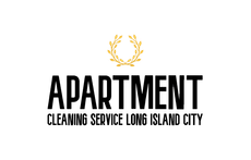 Apartment cleaning service logo for Long Island City with gold laurel icon and black text