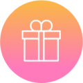 An icon of a gift box with a bow in a circle.