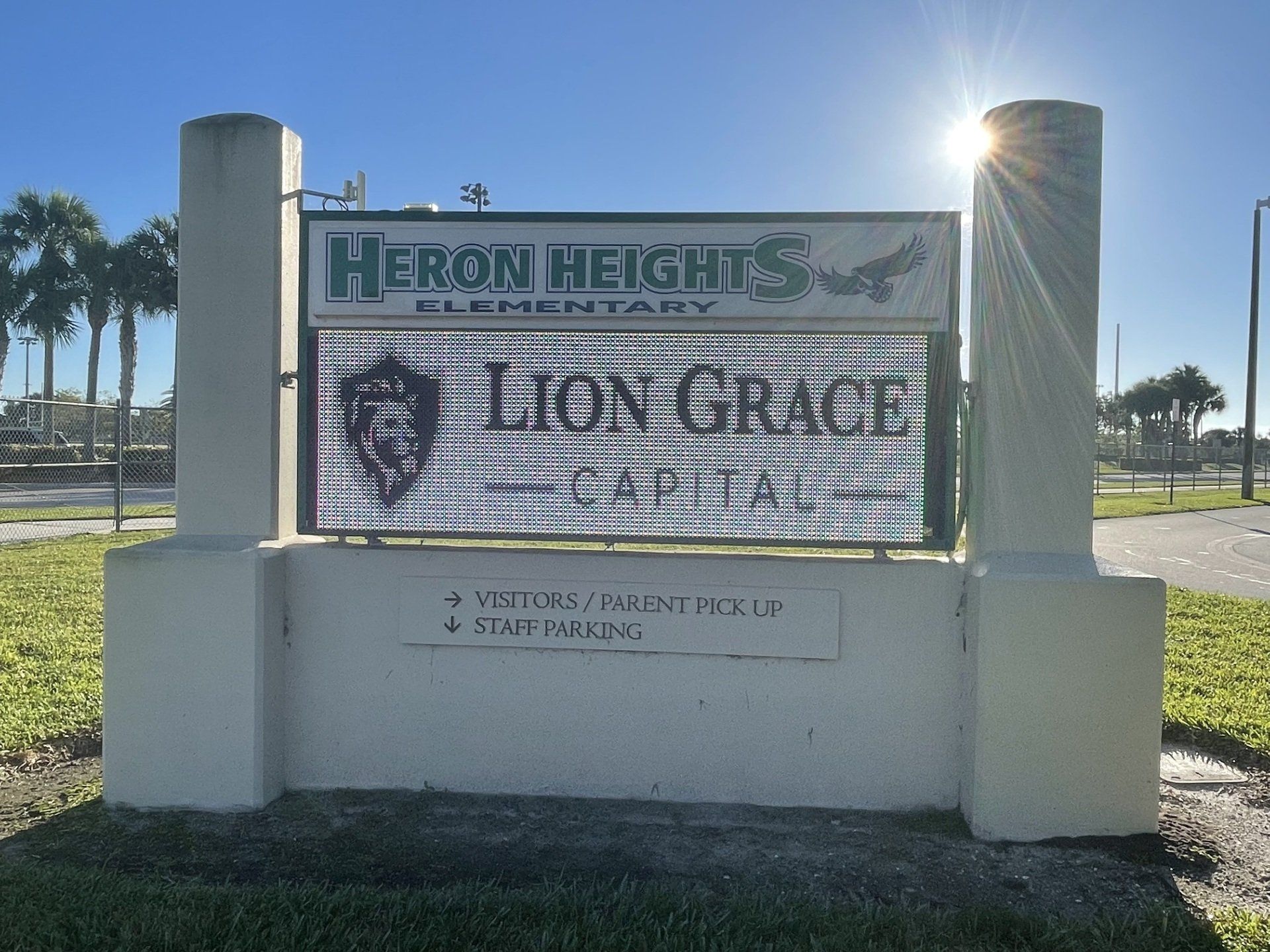 A sign for heron heights elementary school