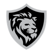 A lion 's head is on a shield on a white background.