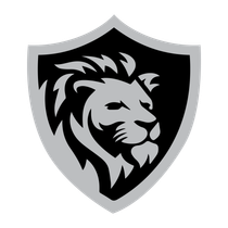 A lion 's head is on a shield on a white background.