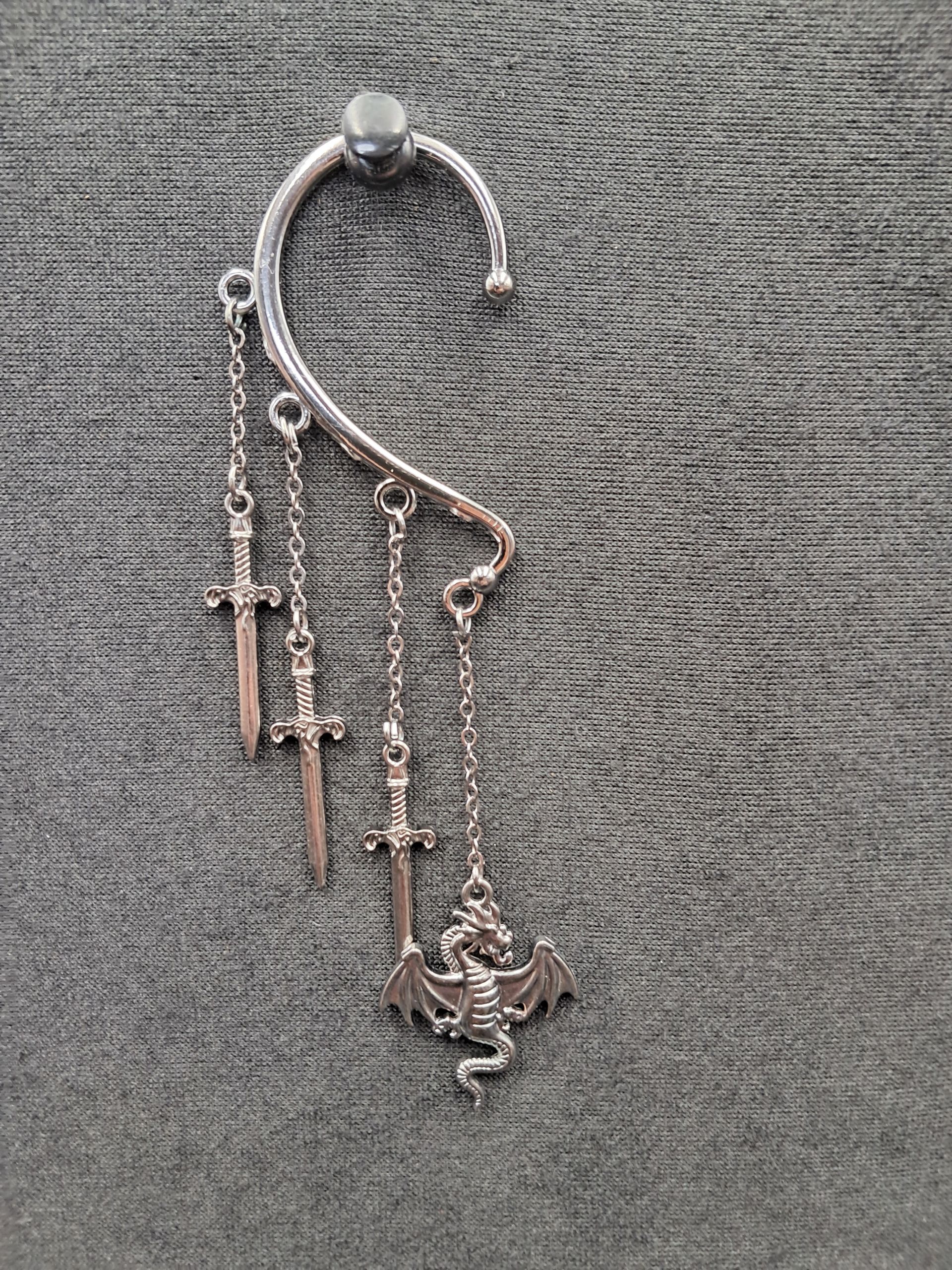 Black metal dragon earcuff