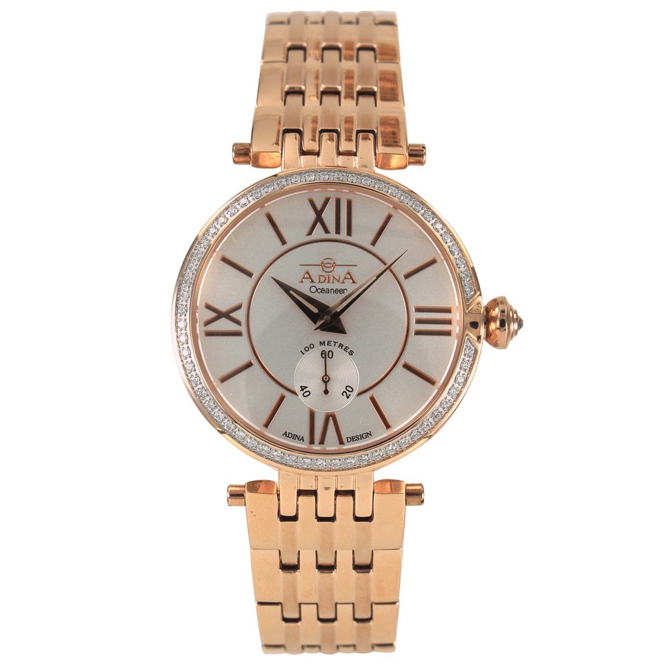 Rose Gold Wristwatch with A White Face, Roman Numerals, and A Diamond-Studded Bezel and Band — K. Smith & Son Jewellers In Caloundra, QLD