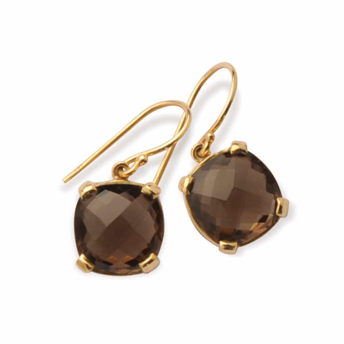 Gold Drop Earrings with Square, Faceted Smoky Quartz Stones — K. Smith & Son Jewellers In Caloundra, QLD
