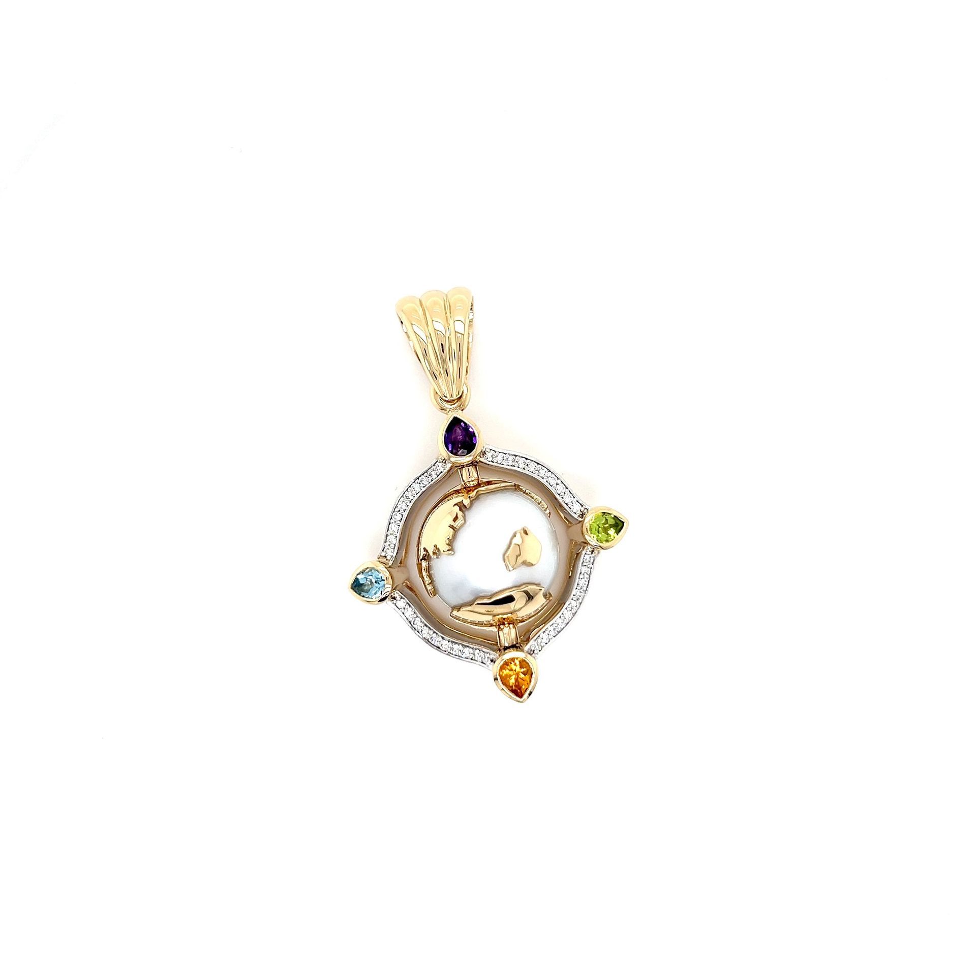 Gold pendant with a pearl inlay and colorful gemstones — K. Smith & Son Jewellers In Caloundra, QLD