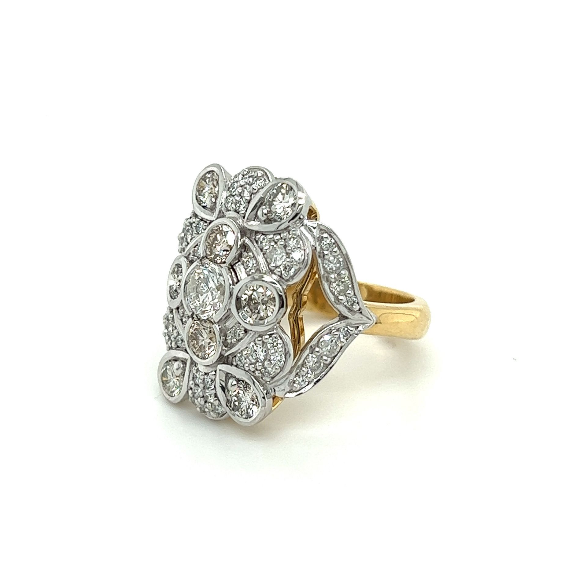 Diamond cluster ring with a yellow gold band and white gold setting — K. Smith & Son Jewellers In Caloundra, QLD
