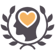 Silhouette head with heart, laurel wreath; compassion, empathy.