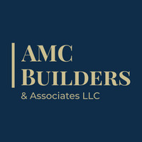 AMC Builders & Associates LLC logo in gold on a navy blue background.