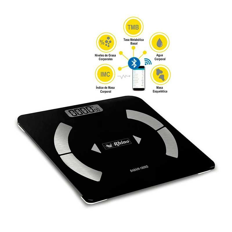 Bascula inteligente para peso corporal RHINO mod. BABAIN-180NG cap. 180Kg (negra) wifi