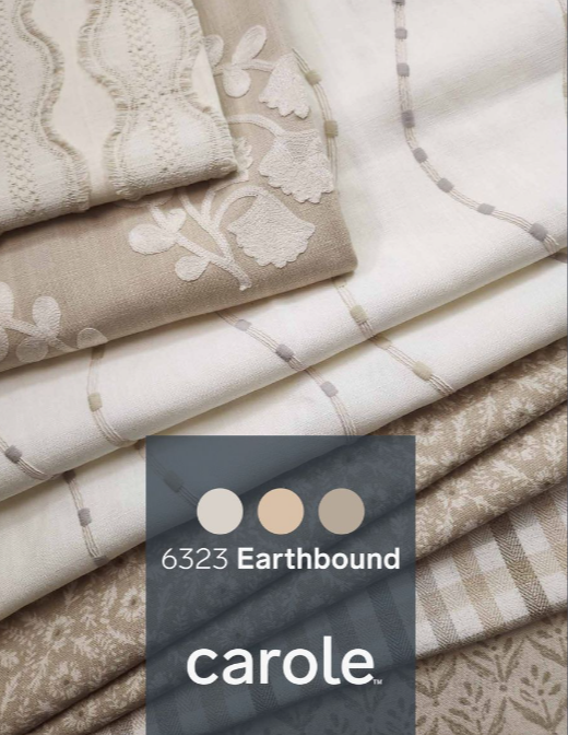 Assortment of off-white and beige fabric swatches with embroidered patterns; 