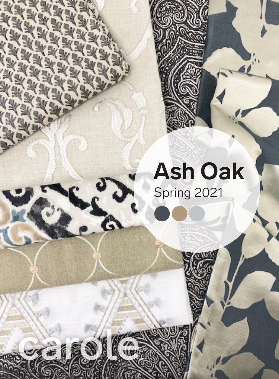 Carole Ash Oak fabric samples in neutral tones.