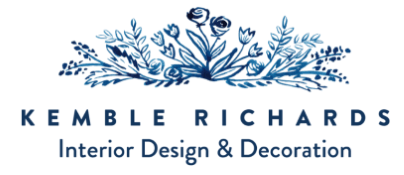 Logo for Kemble Richards Interior Design & Decoration, featuring a floral emblem in blue.