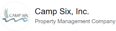 Camp Six, Inc. logo with a circular emblem and text indicating a property management company.