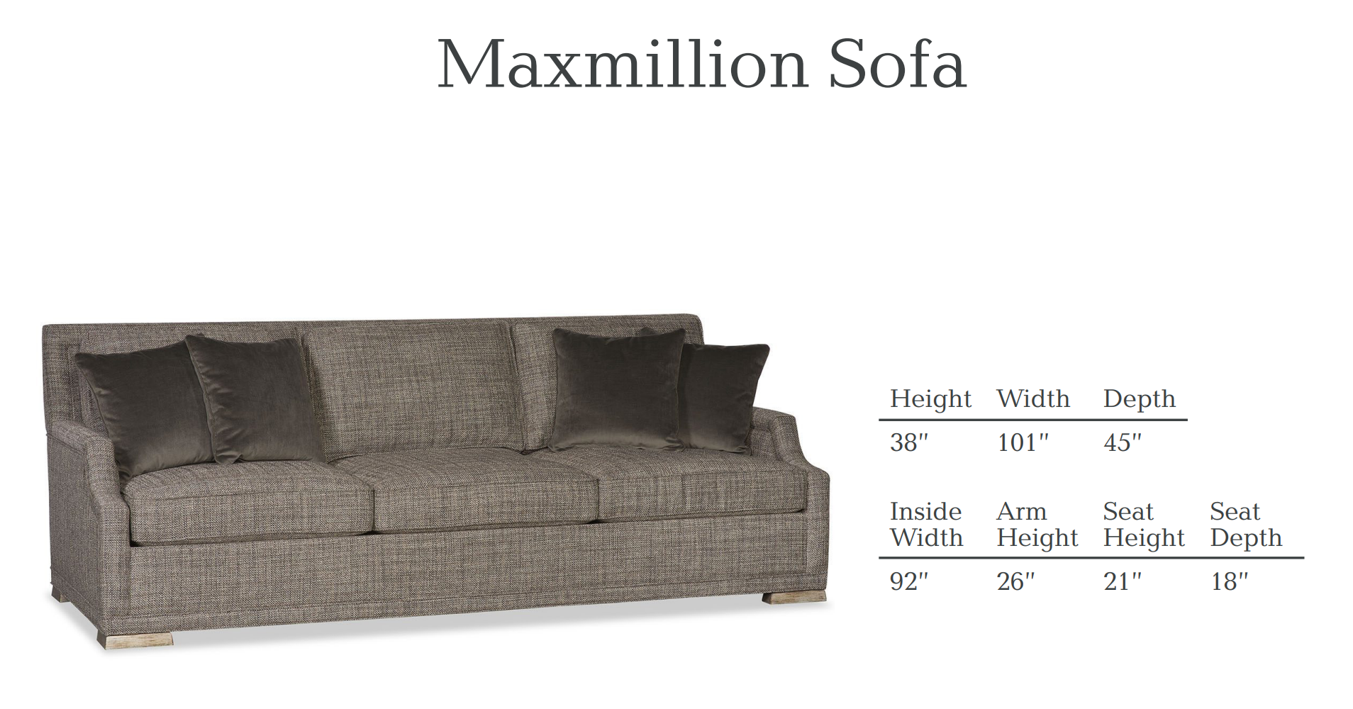 Maxmilllion sofa with dimensions: 39