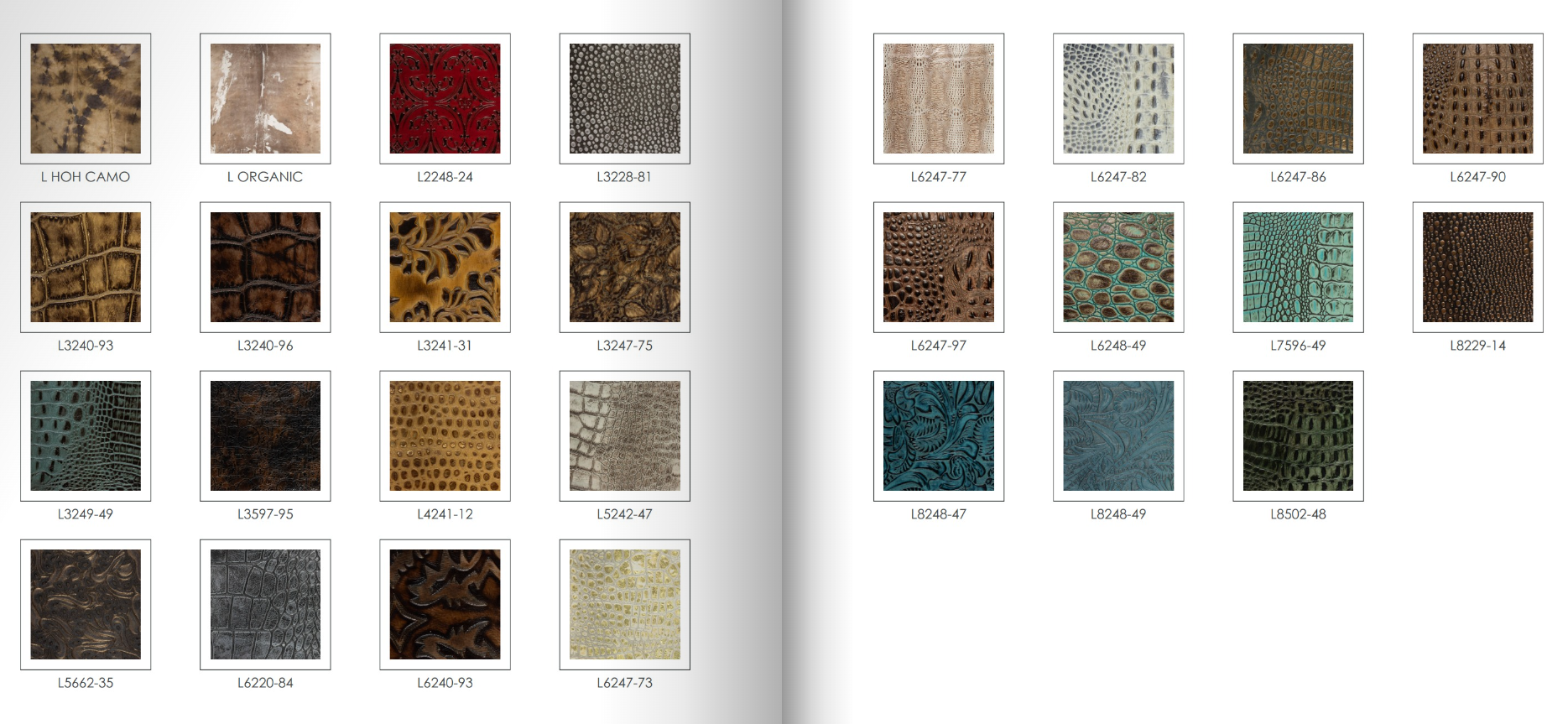 Swatches of various carpet textures and colors, arranged in rows.