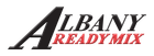 Albany Ready Mix logo, black and red text on a white background.