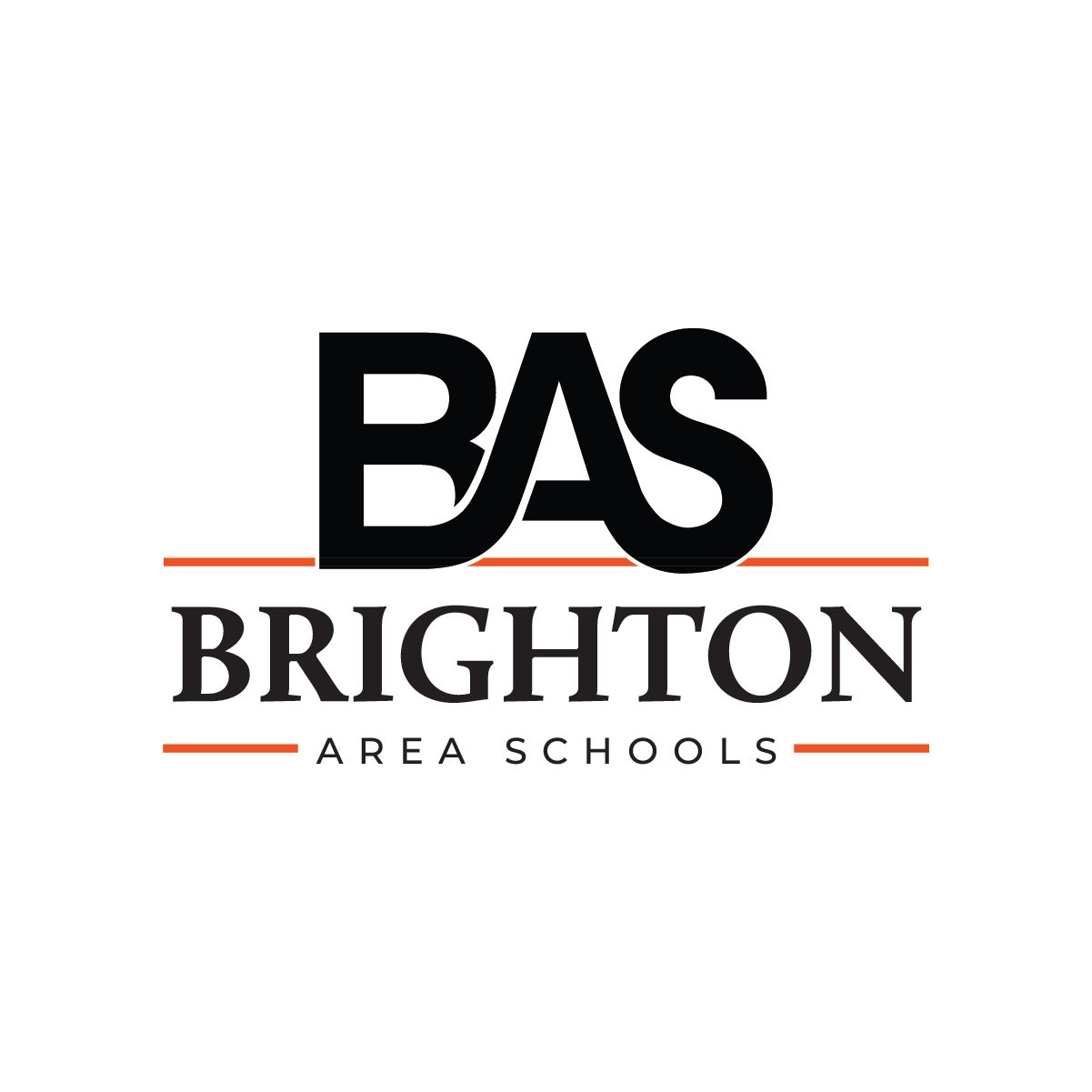 The logo for bas brighton area schools is black and orange.