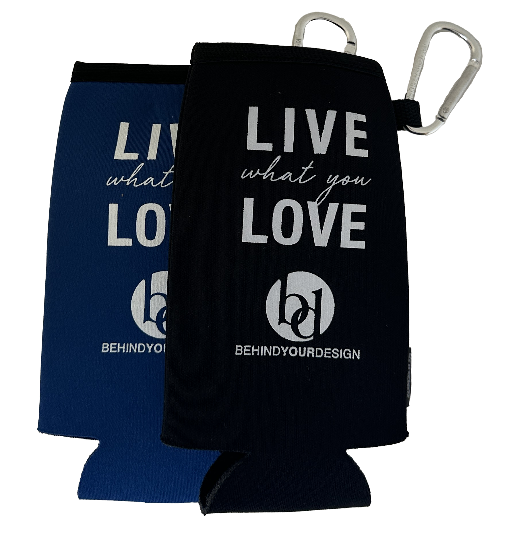 Two can holders with the words live what you love on them