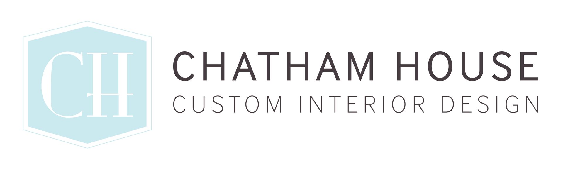 The logo for chatham house custom interior design is blue and white.