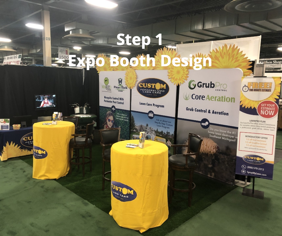 photo of the Custom Lawncare Expo booth at an expo in Flint, MI