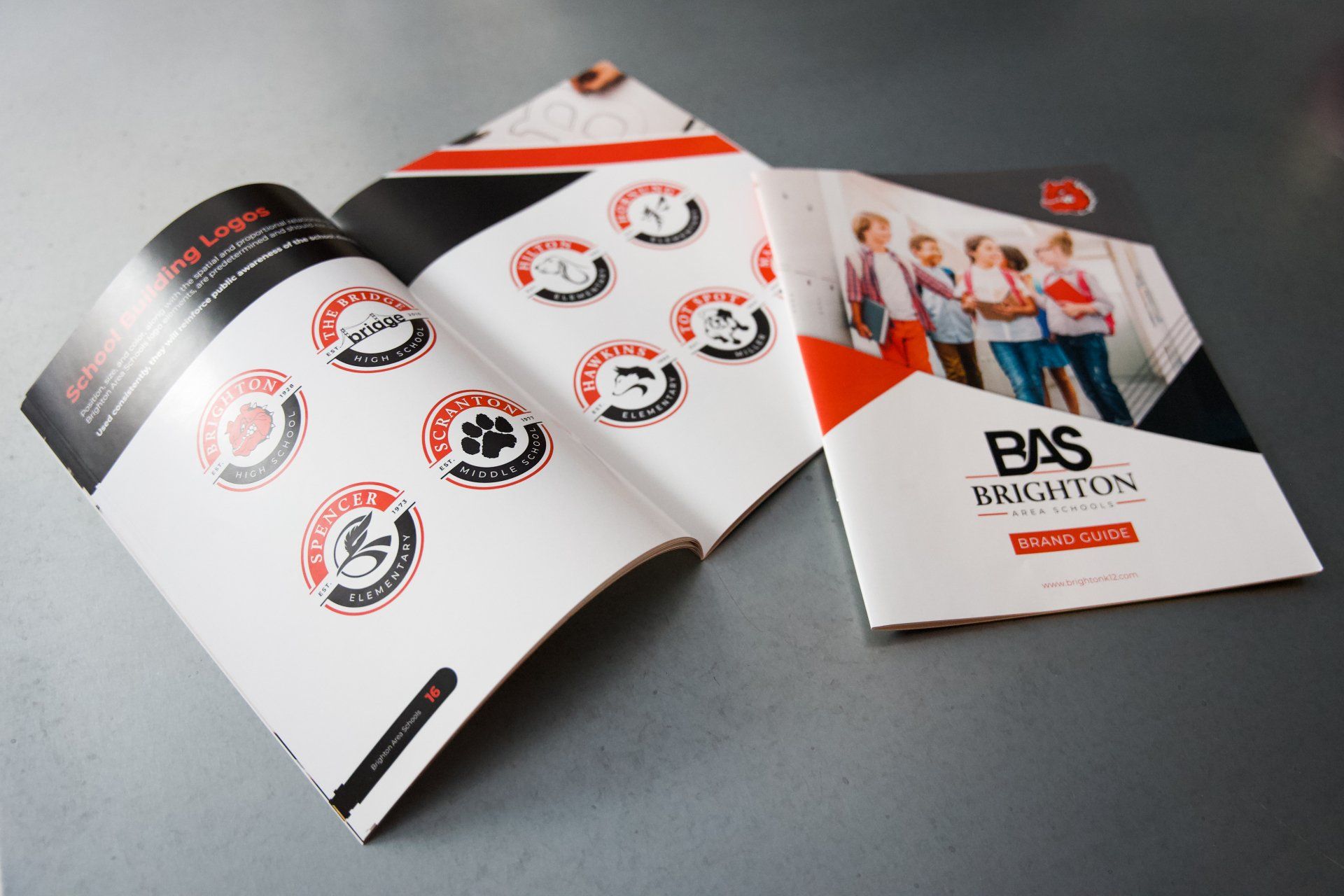 photograph of the inside of the Brighton Area Schools Brand Book