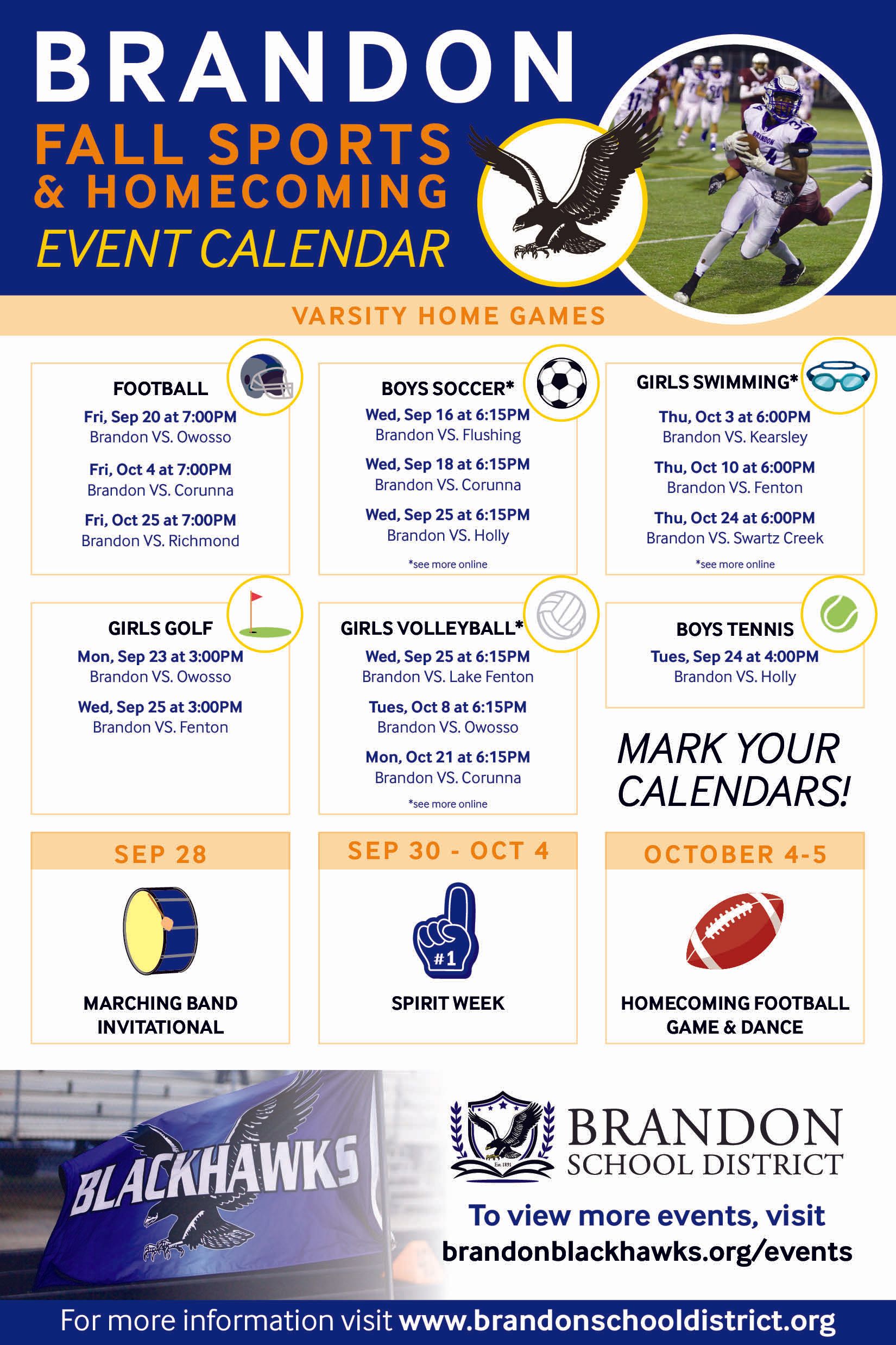 Fall Sports Event Calendar