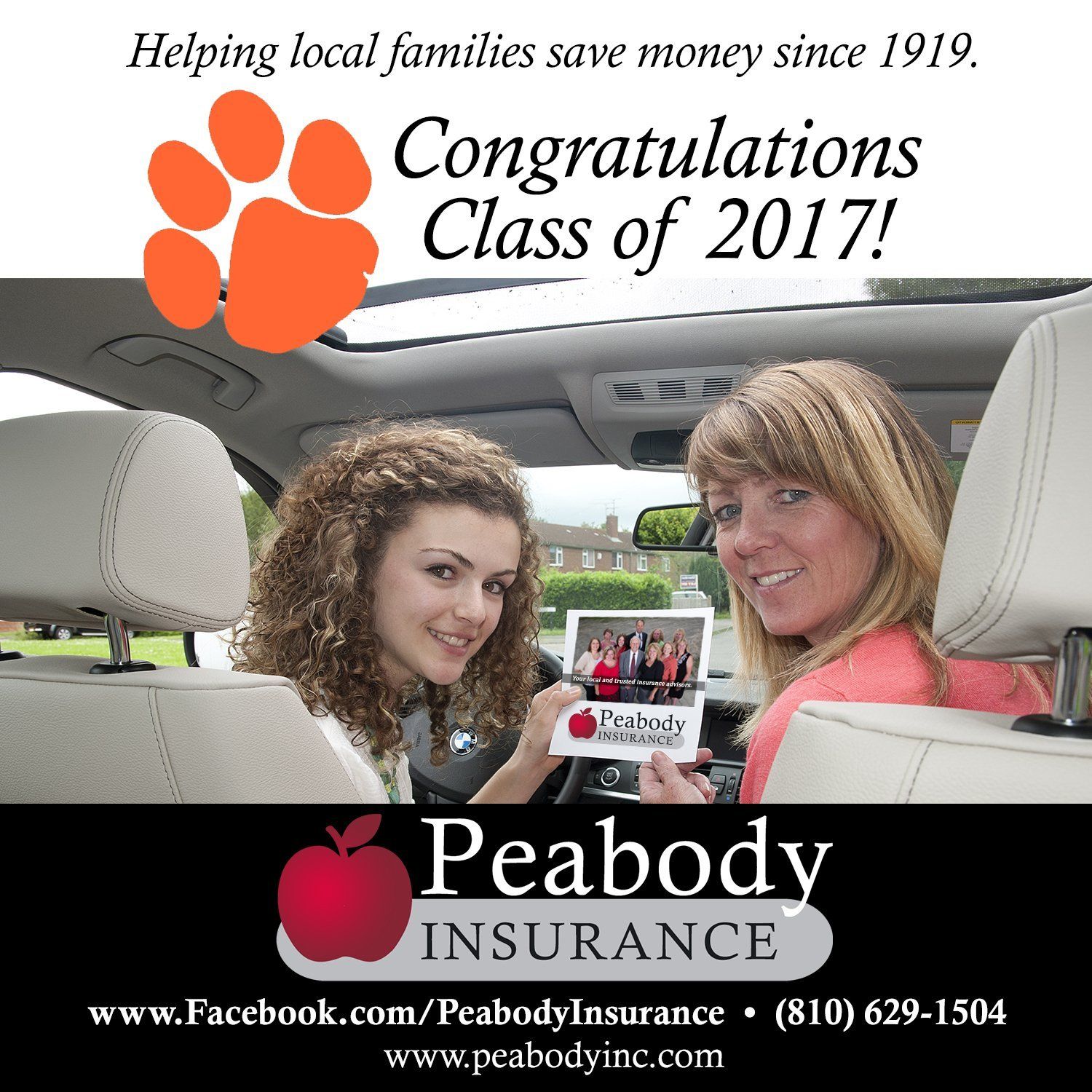 An advertisement for peabody insurance with two women in a car