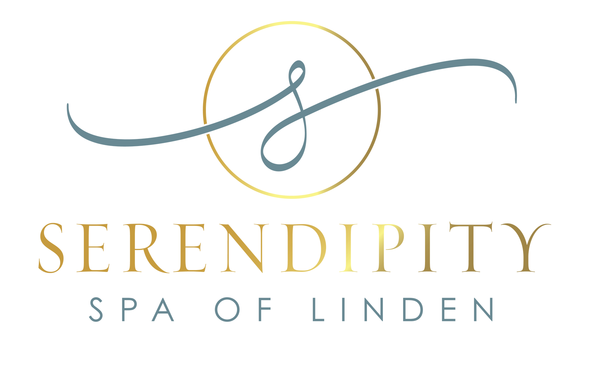 A logo for serendipity spa of linden with a letter g in a circle.