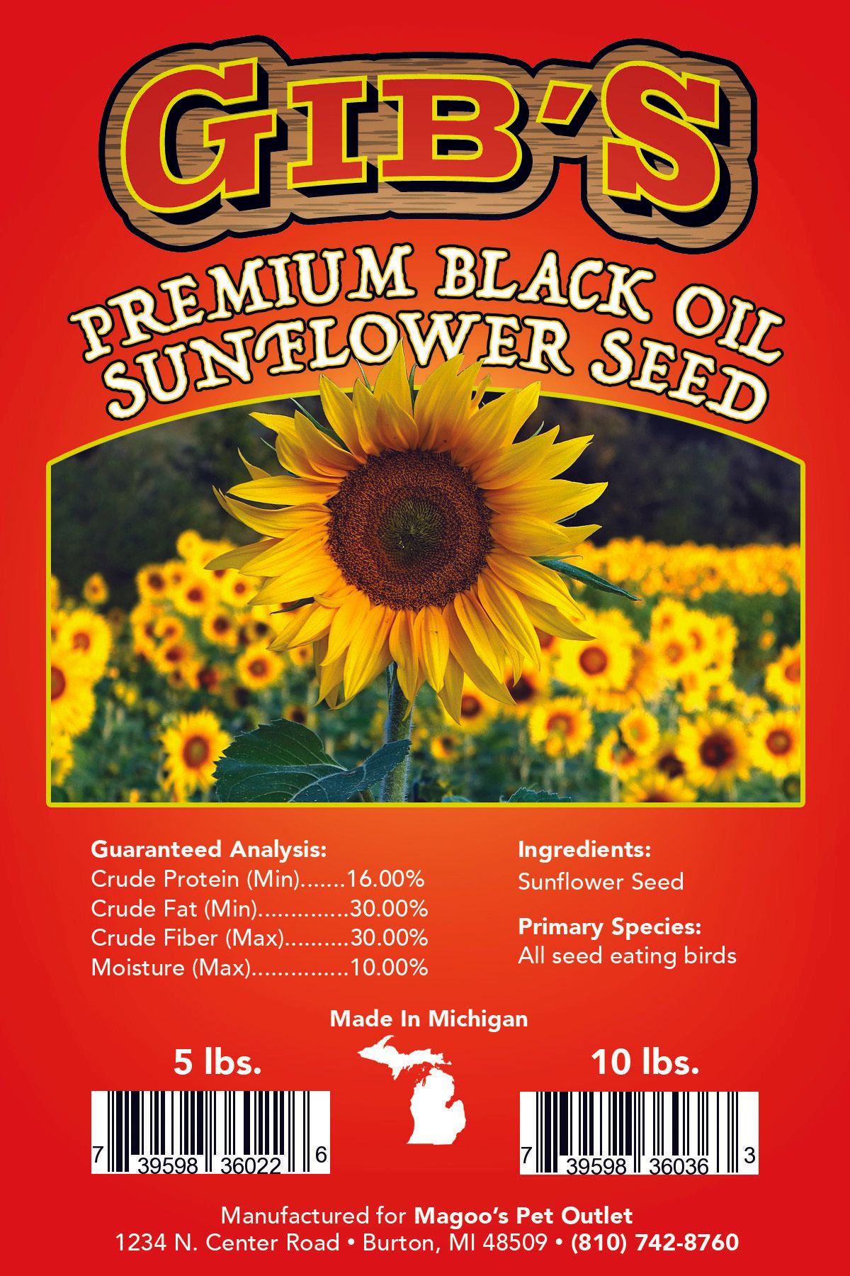 A label for gib 's premium black oil sunflower seed