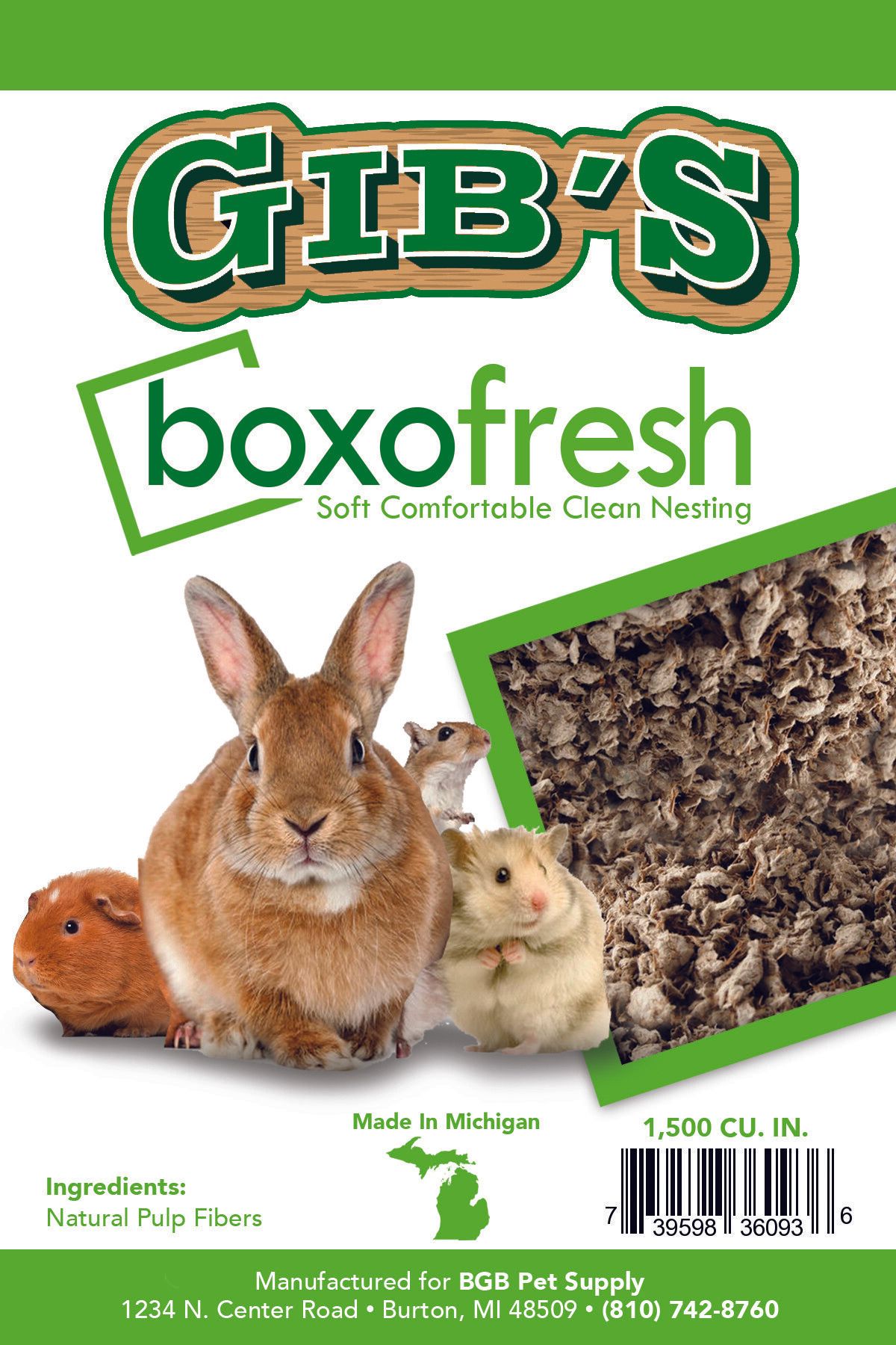 A bag of gib 's boxfresh contains a rabbit , hamster , and guinea pig.
