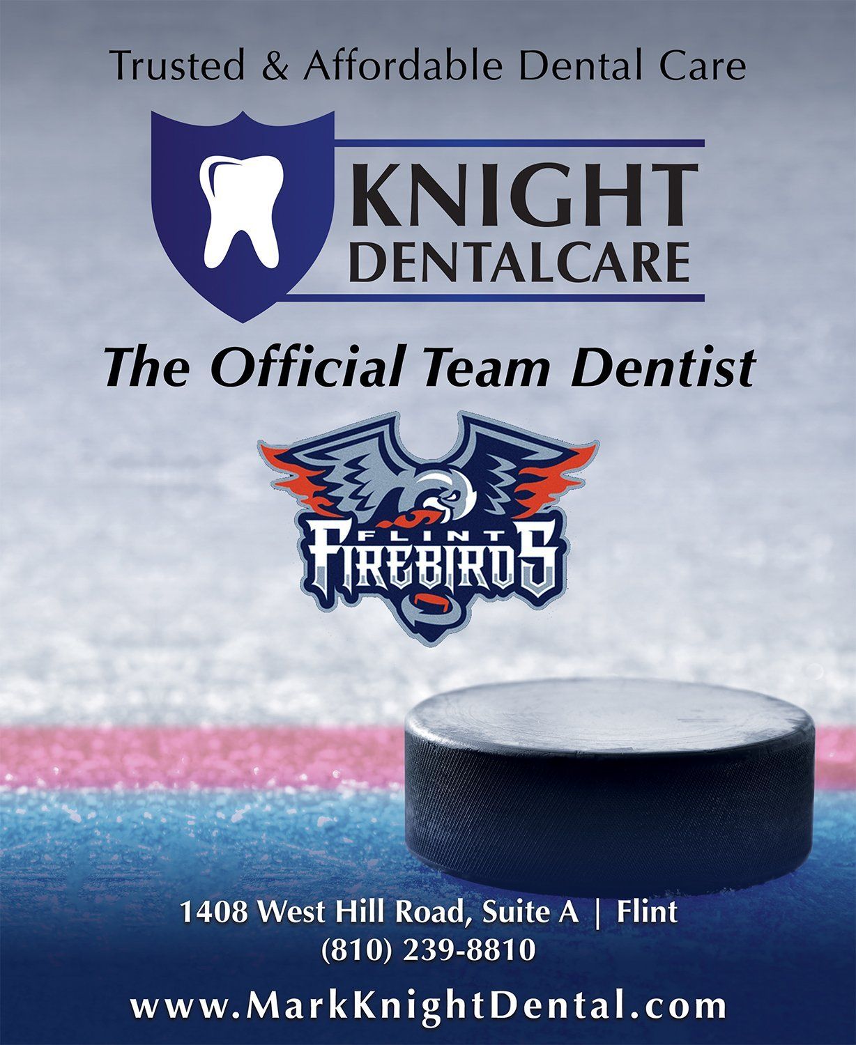 An advertisement for knight dental care the official team dentist