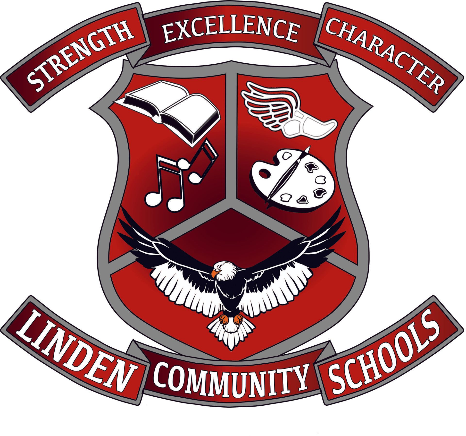 The linden community schools logo has an eagle on it