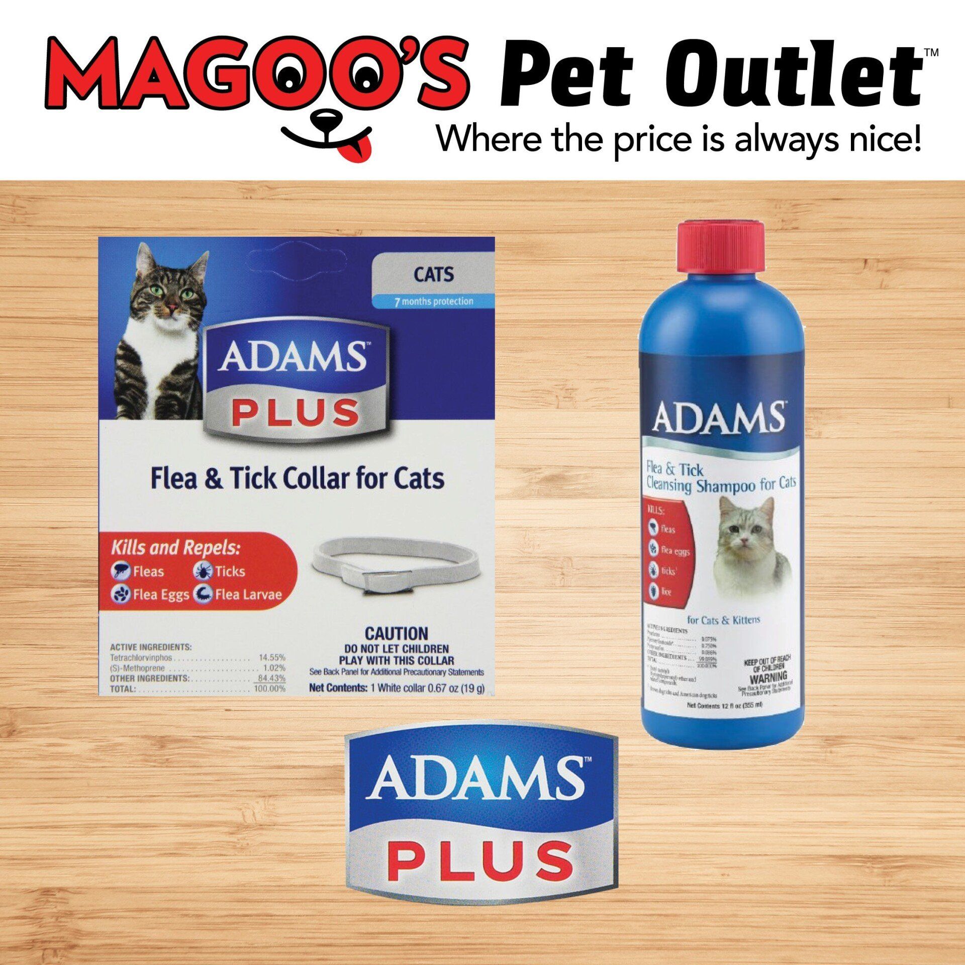A bottle of adams plus flea and tick collar for cats