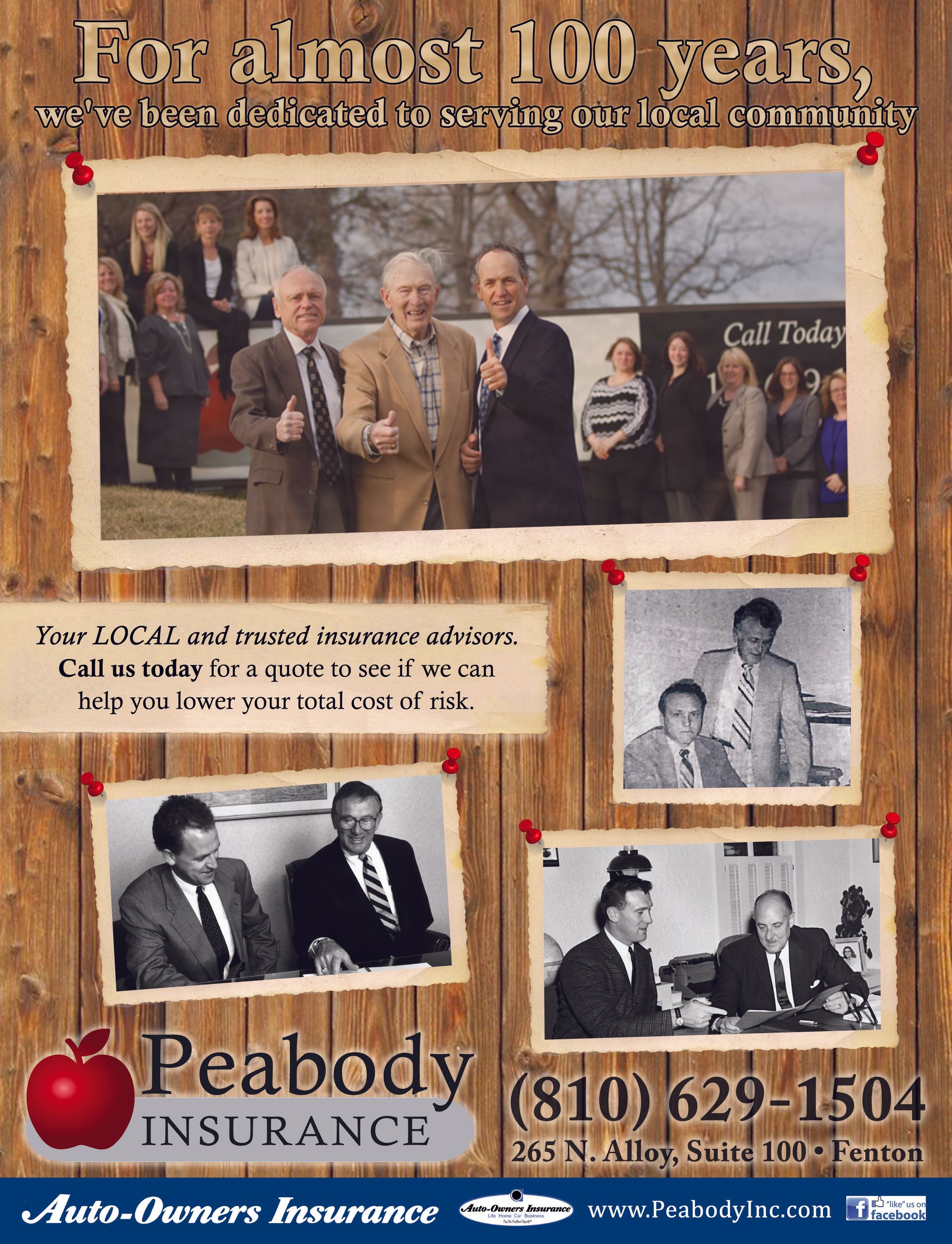 An advertisement for peabody insurance shows a group of people