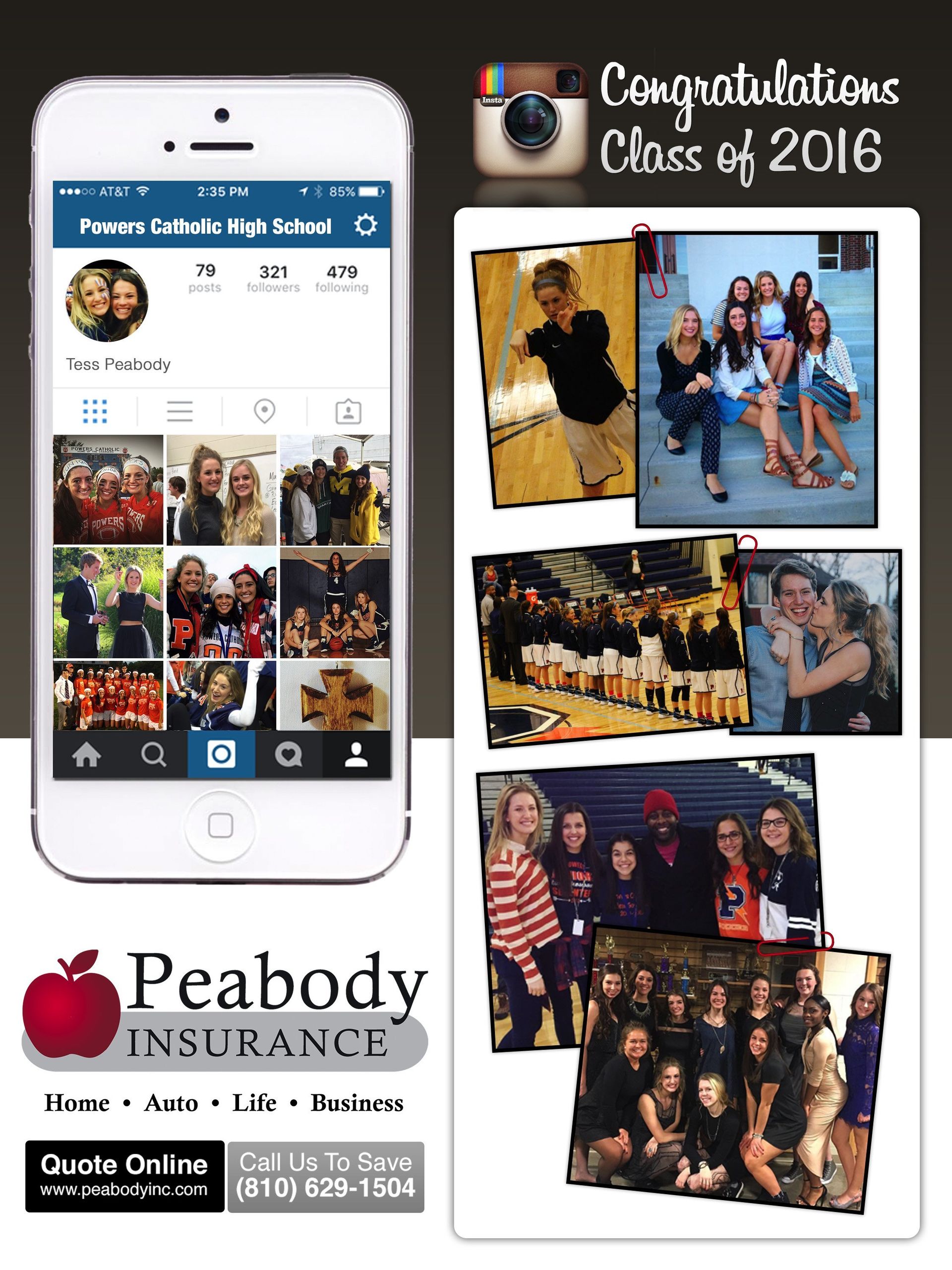 A congratulations class of 2016 advertisement for peabody insurance