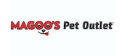 The logo for magoo 's pet outlet with a dog on it.