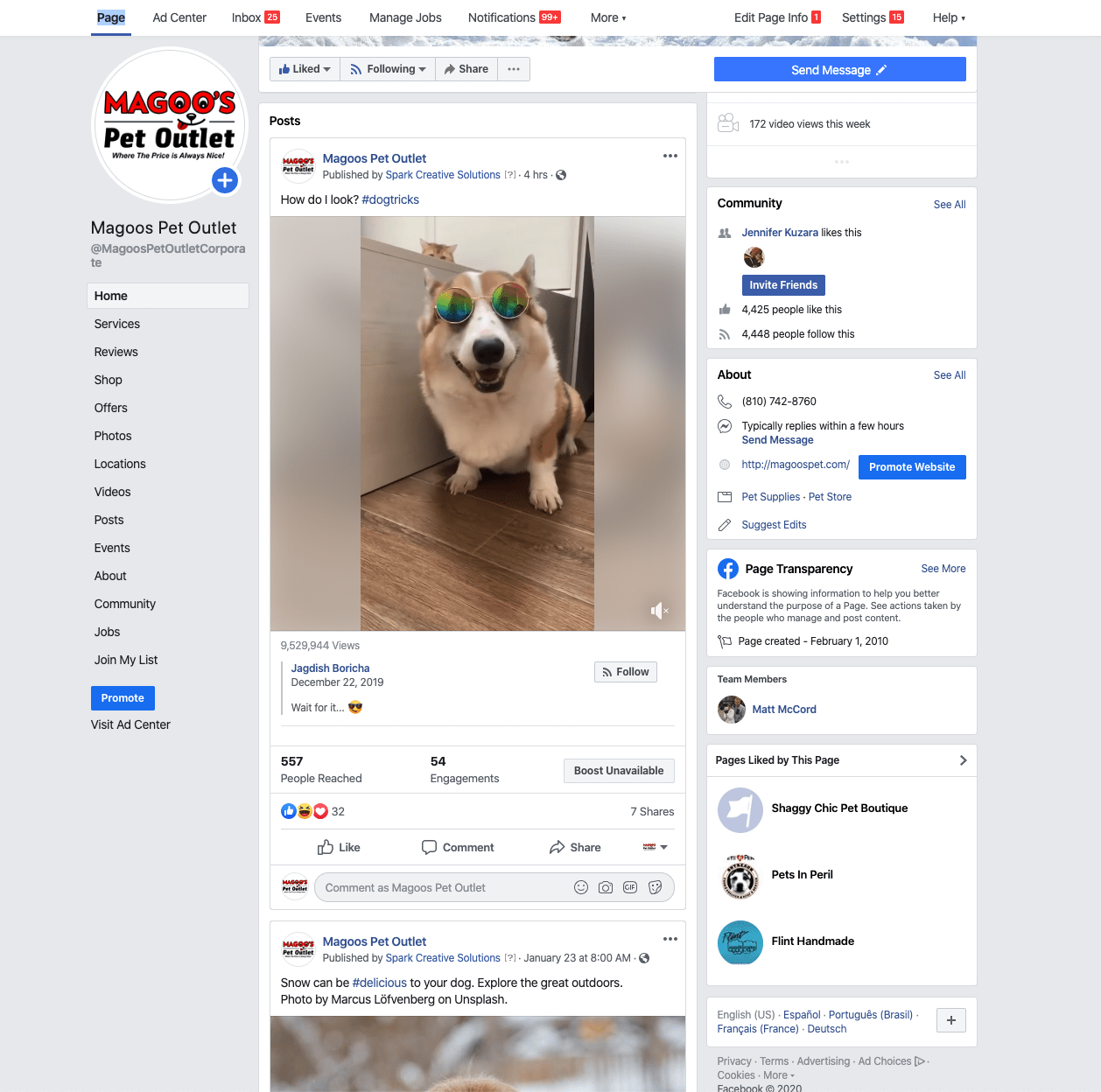 A dog wearing sunglasses is on a facebook page