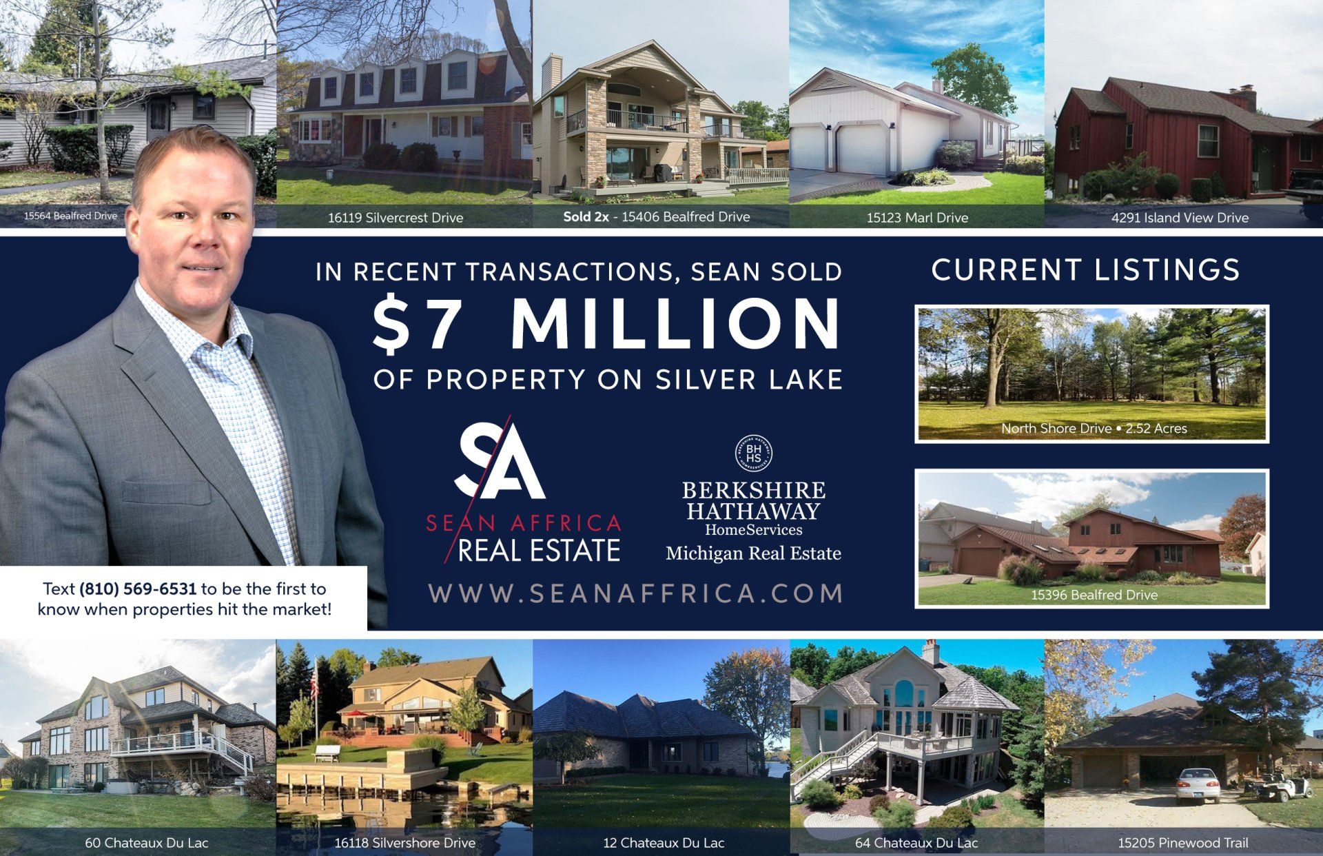 A man is standing in front of a sign that says $ 7 million of property on silver lake